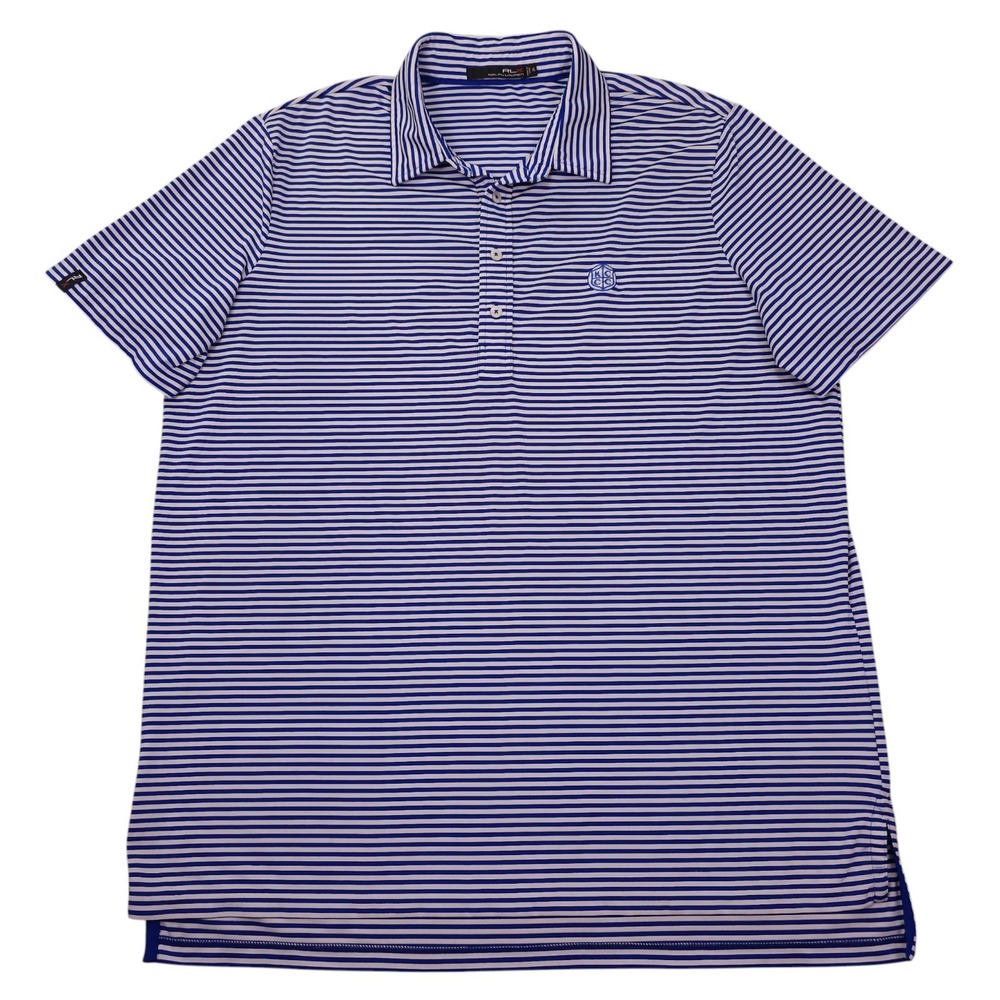 RLX Ralph Lauren Polo Mens XL Blue White Kansas City Country Club Striped Golf